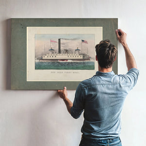 New York Ferry Boat Currier Ives lithograph depicting a side wheel steam fer — Framed Wall Art Room View | Bella Frye