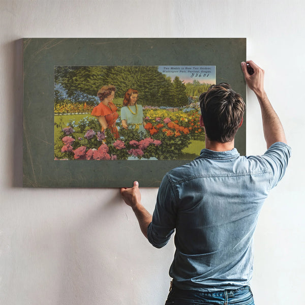 Two Models In Rose Test Gardens Washington Park Portland Oregon — vintage wall art by Bella Frye