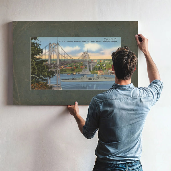 U S S Portland Passing Under St John's Bridge Portland Oregon — vintage wall art by Bella Frye