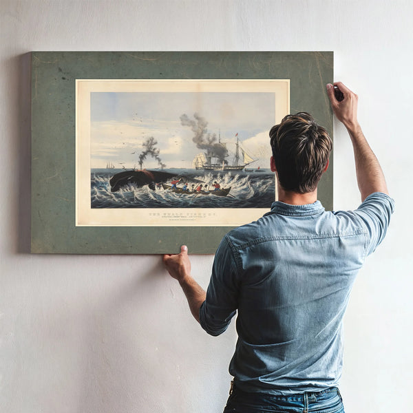 The Whale Fishery Attacking a Right Whale and Cutting In — Framed Wall Art Room View | Bella Frye