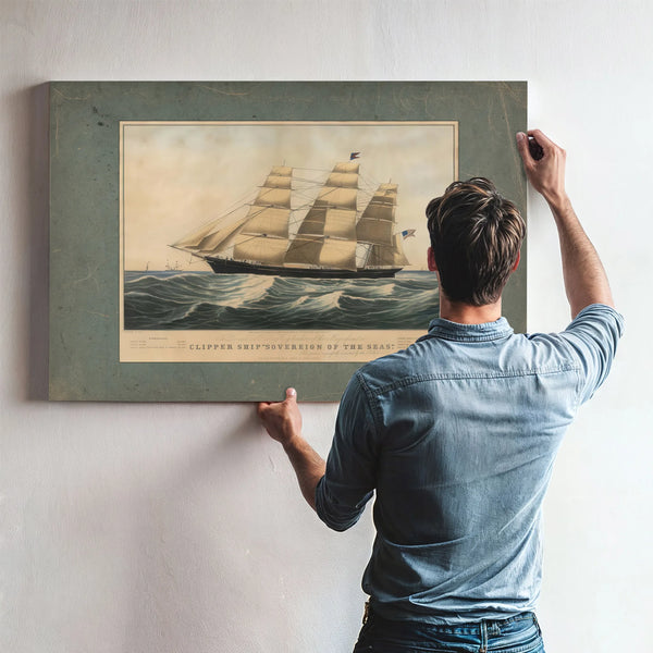 Clipper Ship Sovereign of the Seas lithograph by N Currier dedicated to Donald — Framed Wall Art Room View | Bella Frye