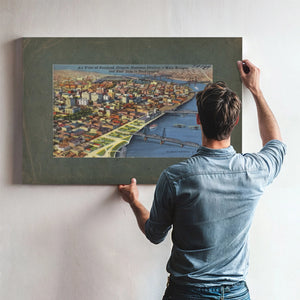 Air View Of Portland Oregon Business District 5 Main Bridges And East Side — vintage wall art by Bella Frye