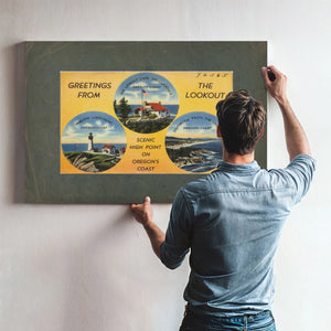 Greetings From The Lookout Scenic High Point On Oregon's Coast — vintage wall art by Bella Frye