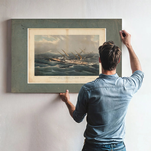 Clipper Ship Comet of New York in a Hurricane off Bermuda on her Voyage from — Framed Wall Art Room View | Bella Frye
