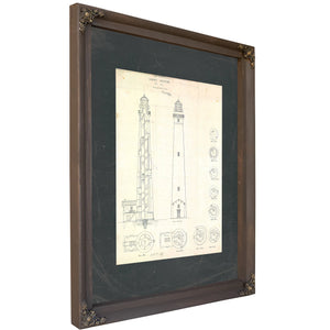 The Keepers Obsession Cape Lookout Lighthouse Blueprint — Bourbon Framed Canvas Print | Bella Frye