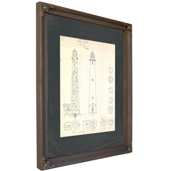 The Keepers Obsession Cape Lookout Lighthouse Blueprint — Bourbon Framed Canvas Print | Bella Frye