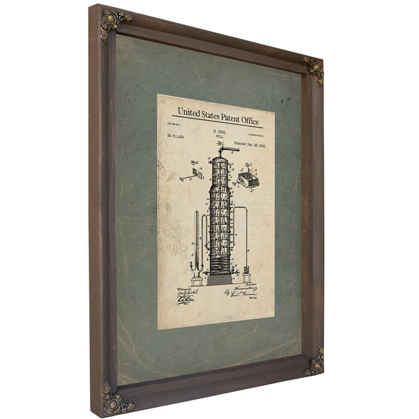 The Hinz Distillation Apparatus Patent Blueprint of Forbidden Spirits — Bourbon Framed Canvas Print | Bella Frye