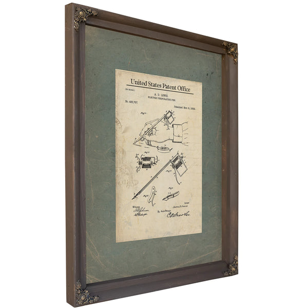 The Tattooists Instrument Patent of the Electric Perforating Pen — Bourbon Framed Canvas Print | Bella Frye