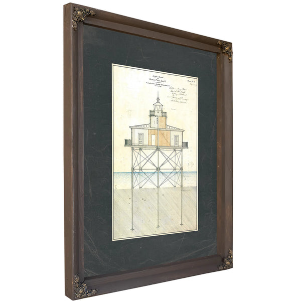 Seven Foot Knoll Lighthouse Blueprint the Sentinels Anatomy — Bourbon Framed Canvas Print | Bella Frye