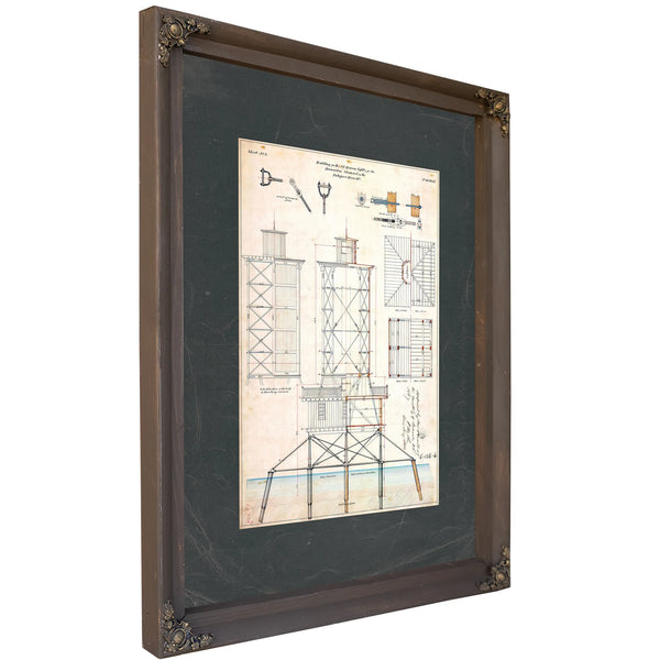 The Keepers Skeleton Brewerton Channel Lighthouse Blueprint — Bourbon Framed Canvas Print | Bella Frye