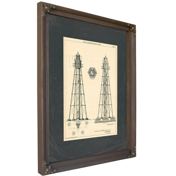 The Keepers Vigil Hilton Head Range Light Blueprint — Bourbon Framed Canvas Print | Bella Frye