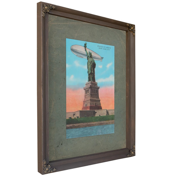 The Colossus and the Silver Leviathan Libertys Vigil at the Golden Door — Bourbon Framed Canvas Print | Bella Frye