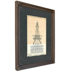 The Sabine Bank Light Station Blueprint a Monument to Maritime Solitude — Bourbon Framed Canvas Print | Bella Frye