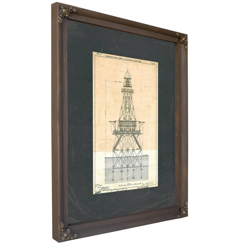 The Sabine Bank Light Station Blueprint a Monument to Maritime Solitude — Bourbon Framed Canvas Print | Bella Frye