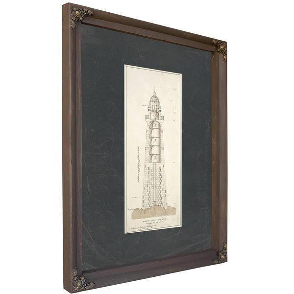 The Keepers Spiral Minots Ledge Lighthouse Blueprint — Bourbon Framed Canvas Print | Bella Frye