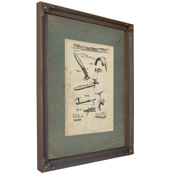The Gentlemans Vice Patent Drawing for Hands Free Cigar Apparatus — Framed Wall Art Room View | Bella Frye