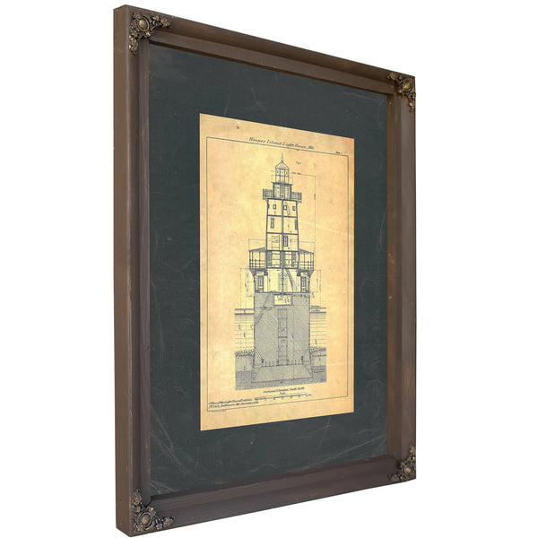 The Keepers Vigil Hooper Island Lighthouse Blueprint — Bourbon Framed Canvas Print | Bella Frye
