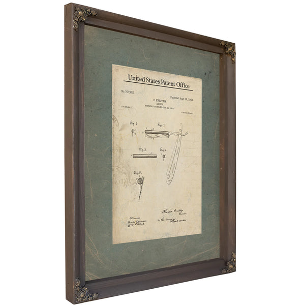 The Barbers Edge Freitag Razor Patent 192 — Bourbon Framed Canvas Print | Bella Frye