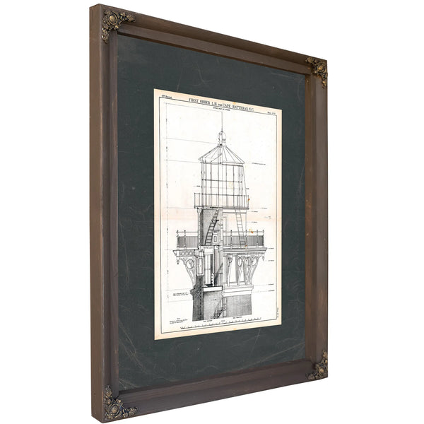 The Hatteras Lantern Room Blueprint — Guardian of the Graveyard of the Atlantic — Bourbon Framed Canvas Print | Bella Frye