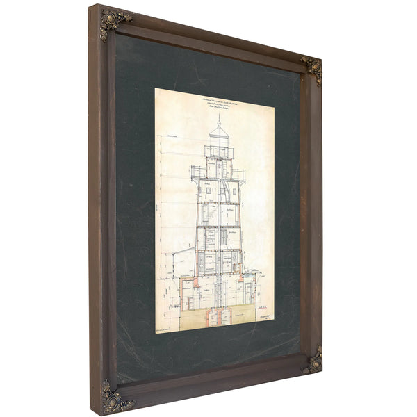 The Keepers Vigil Hooper Island Light Station Blueprint — Bourbon Framed Canvas Print | Bella Frye