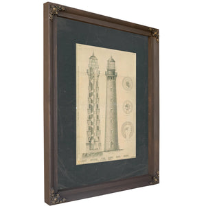 The Keepers Vigil Cape Ann Lighthouse Blueprint — Bourbon Framed Canvas Print | Bella Frye