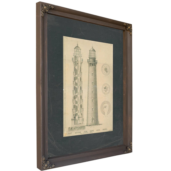 The Keepers Vigil Cape Ann Lighthouse Blueprint — Bourbon Framed Canvas Print | Bella Frye