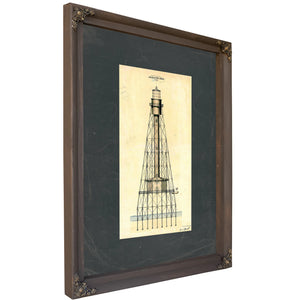 The Alligator Reef Sentinel Screw Pile Lighthouse Blueprint — Bourbon Framed Canvas Print | Bella Frye