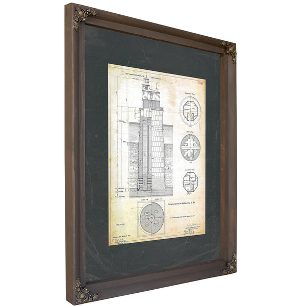 The Keepers Fortress Baltimore Harbor Light Engineering Blueprint — Bourbon Framed Canvas Print | Bella Frye