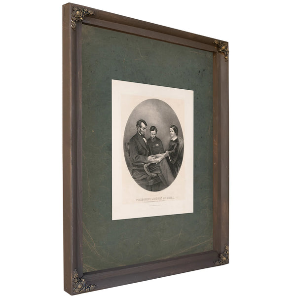 President Lincoln at Home Reading the Scriptures to His Wife and Son 1865 — Bourbon Framed Canvas Print | Bella Frye
