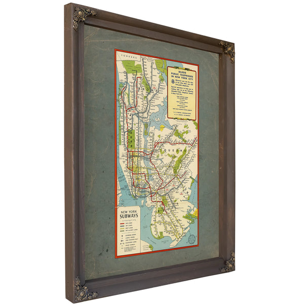 The Underground Arteries New York City Transit Map — Bourbon Framed Canvas Print | Bella Frye