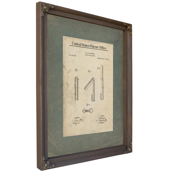 The Barbers Secret 1879 Folding Razor Patent — Bourbon Framed Canvas Print | Bella Frye