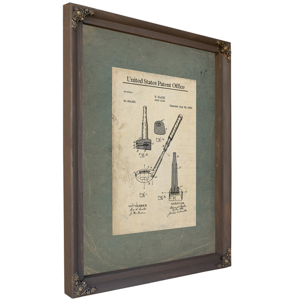 Us Patent No. 564655 Golf Club by E Slade (july 28 1896) — Bourbon Framed Canvas Print | Bella Frye