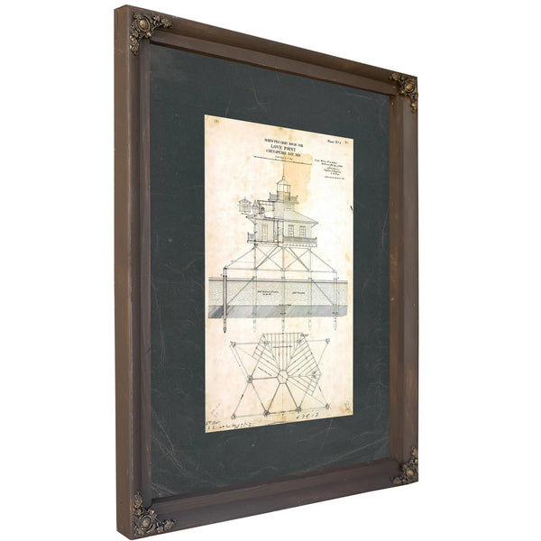 Love Point Lighthouse Blueprint Chesapeake Bay Sentinel Engineering Plans of 1871 — Bourbon Framed Canvas Print | Bella Frye