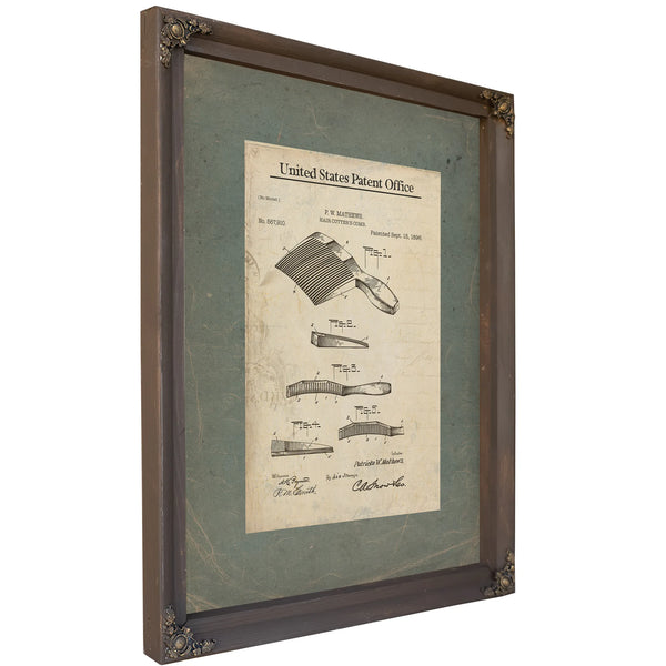The Barbers Invention Patent Drawing of the Hair Cutters Comb — Bourbon Framed Canvas Print | Bella Frye
