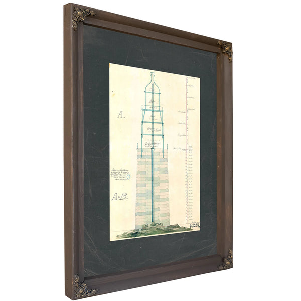 The Keepers Vigil Minots Ledge Lighthouse Blueprintb — Bourbon Framed Canvas Print | Bella Frye