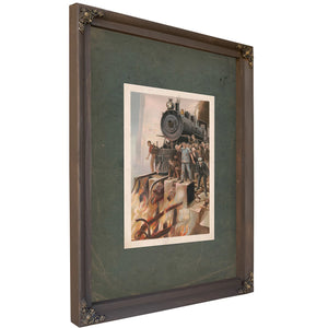 Train Halted by Fire With Crowd Watching 19th Century — Verdigris Framed Canvas Print | Bella Frye