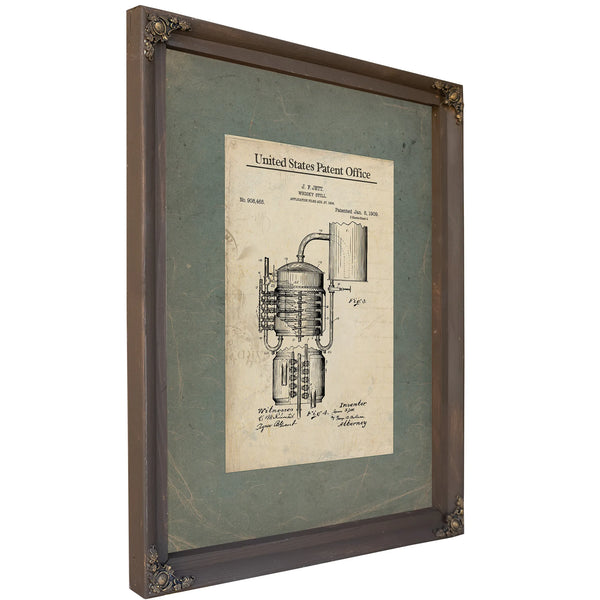 The Moonshiners Blueprint Patent Drawing of Forbidden Spirits — Bourbon Framed Canvas Print | Bella Frye