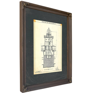 The Keepers Vigil Rockland Lake Lighthouse Blueprint — Bourbon Framed Canvas Print | Bella Frye