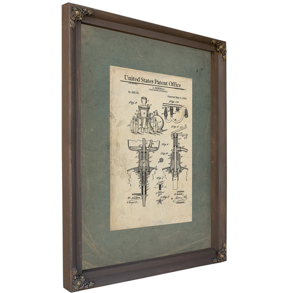 The Bertelli Apparatus Patent Blueprint for Carbonated Refreshment — Framed Wall Art Room View | Bella Frye