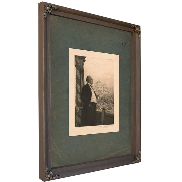 William Mckinley Preparing to Speak to Large Crowd From Balcony 192 — Bourbon Framed Canvas Print | Bella Frye