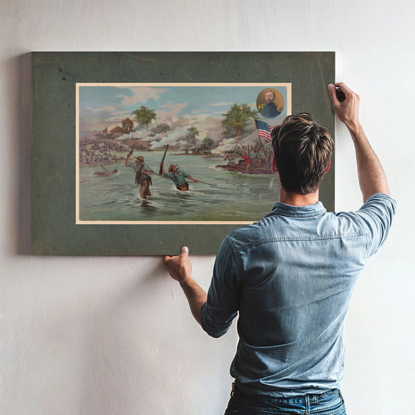 Col Funston and 2th Kansas Volunteers Crossing the River at Calumpit April — Framed Wall Art Room View | Bella Frye
