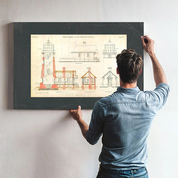 The Cape Blanco Light Station Blueprint Guardian of the Oregon Coast — Framed Wall Art Room View | Bella Frye