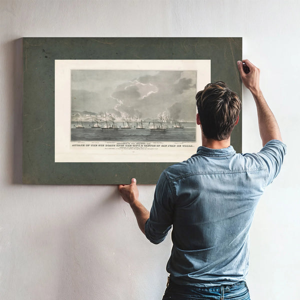 Attack of the Gun Boats Upon the City Castle of San Juan De Ulloa Bombardme — Framed Wall Art Room View | Bella Frye