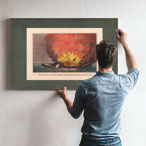 Destruction of the Rebel Monster Merrimac Off Craney Island May 11th 1862 18 — Framed Wall Art Room View | Bella Frye