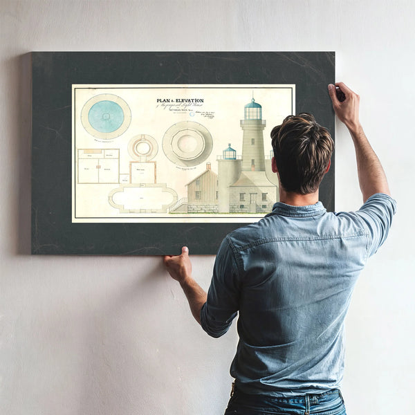 The Keepers Vigil Matinicus Rock Lighthouse Architectural Blueprint — Framed Wall Art Room View | Bella Frye