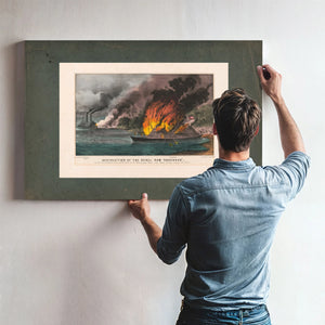 Destruction of the Rebel Ram Arkansas_ by the United States Gunboat Essex on — Framed Wall Art Room View | Bella Frye
