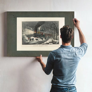American Railroad Scene_ Snowbound 1871 — Framed Wall Art Room View | Bella Frye