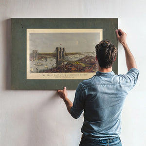 Grand Birds Eye View of the Great East River Suspension Bridge Connecting Th — Framed Wall Art Room View | Bella Frye