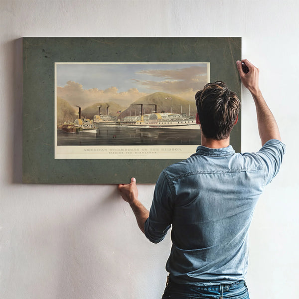American Steamboats on the Hudson_ Passing the Highlands 1874 — Framed Wall Art Room View | Bella Frye