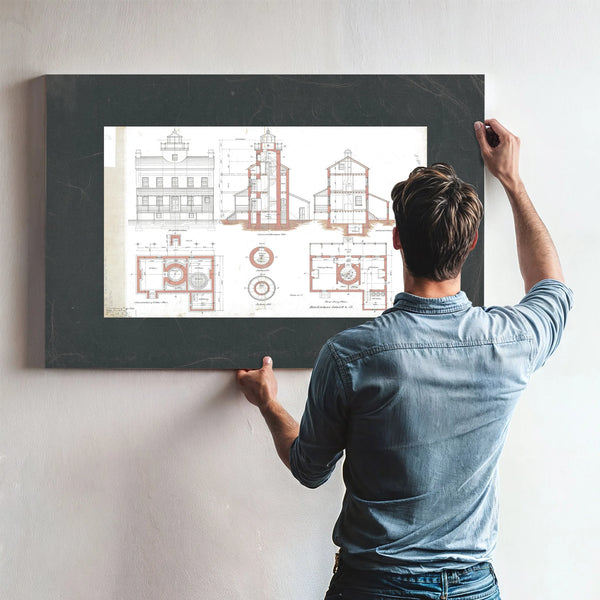 The Keepers Blueprint Blackistone Island Light Station — Framed Wall Art Room View | Bella Frye